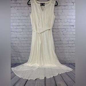 Apt 9 Maxi White Lace Boho Beach Coastal Vacation Lined Sleeveless Maxi Dress L